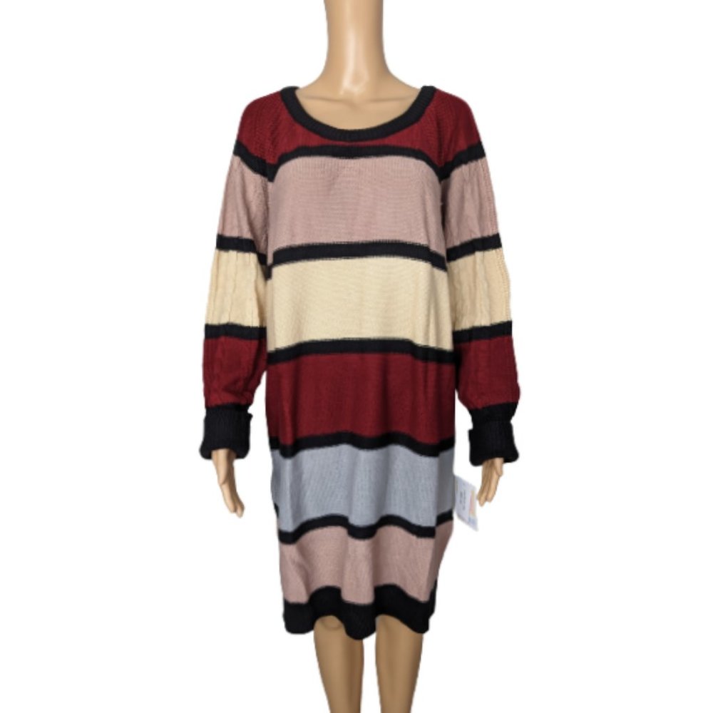 LuLaRoe Long Sleeve Striped Sweater Dress in Red, Cream, Pink, Blue, Black